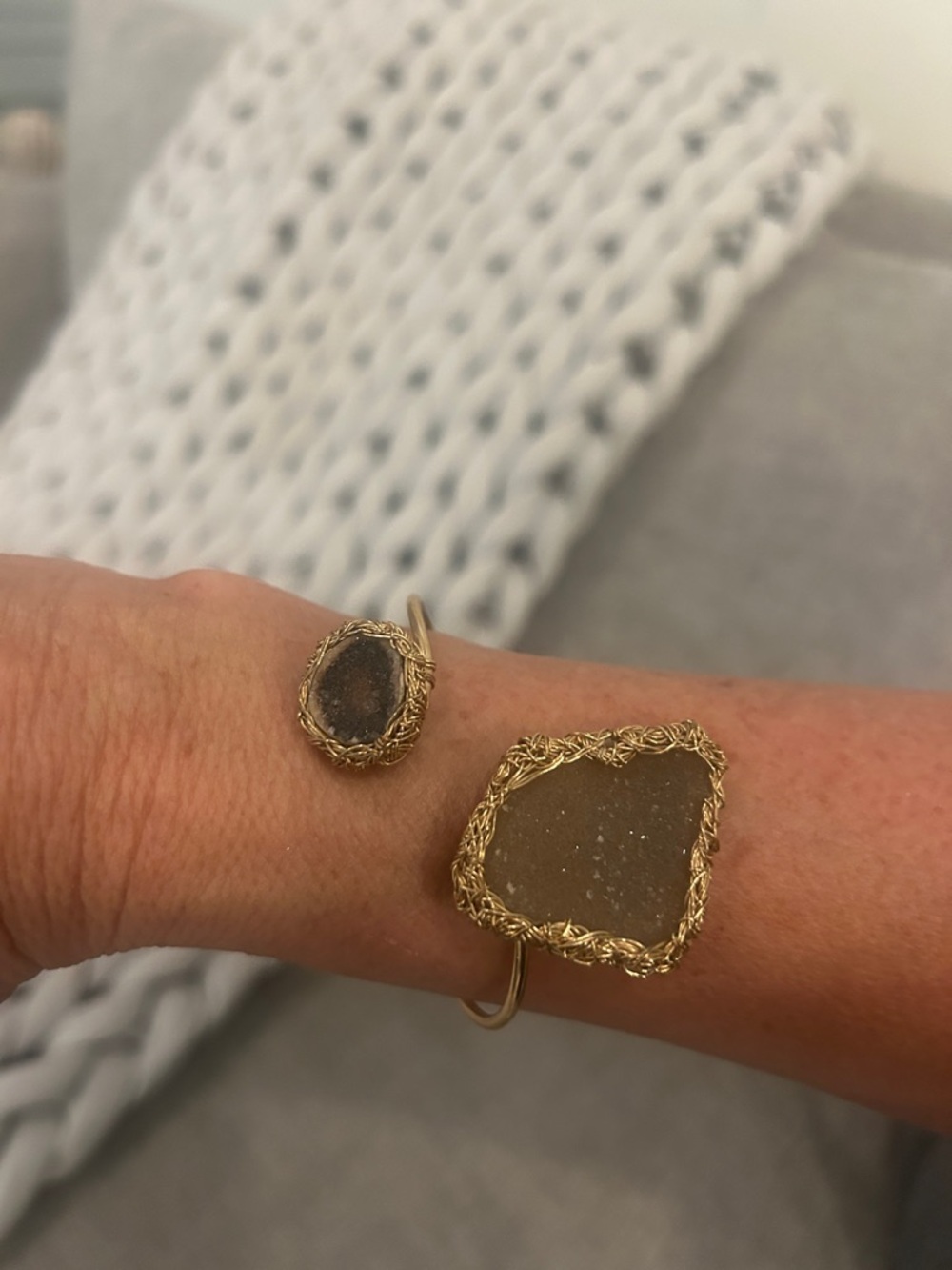 Gold-Tone Druzy Stone Cuff Bracelet
